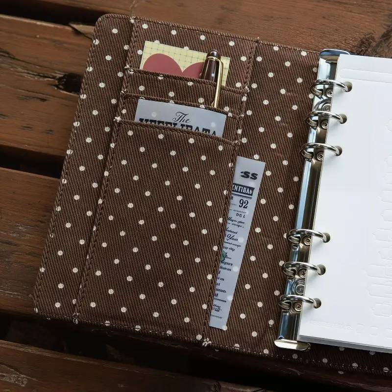 Cute Retro Polka Dot Canvas Notebook Snap Closure Cartoon Photo Insert For Journaling Scrapbooking School Note Taking
