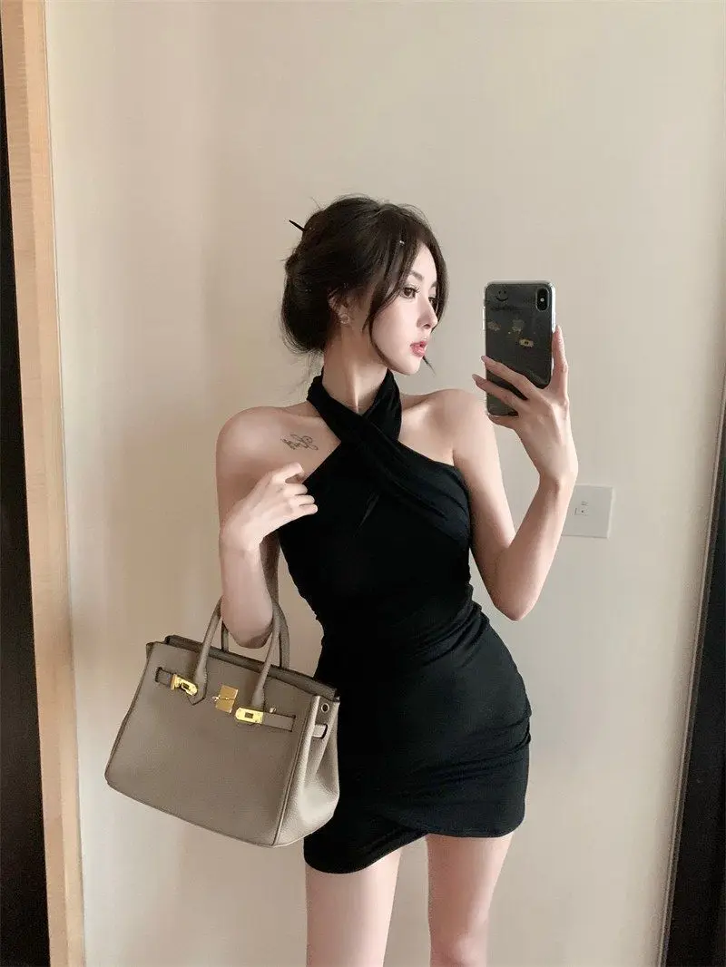 

Sexy Cross Ne oulder ort Sve Bodycon Dr Korean Sle Forest Girl High Waist Knot A-Line Skirt Dr