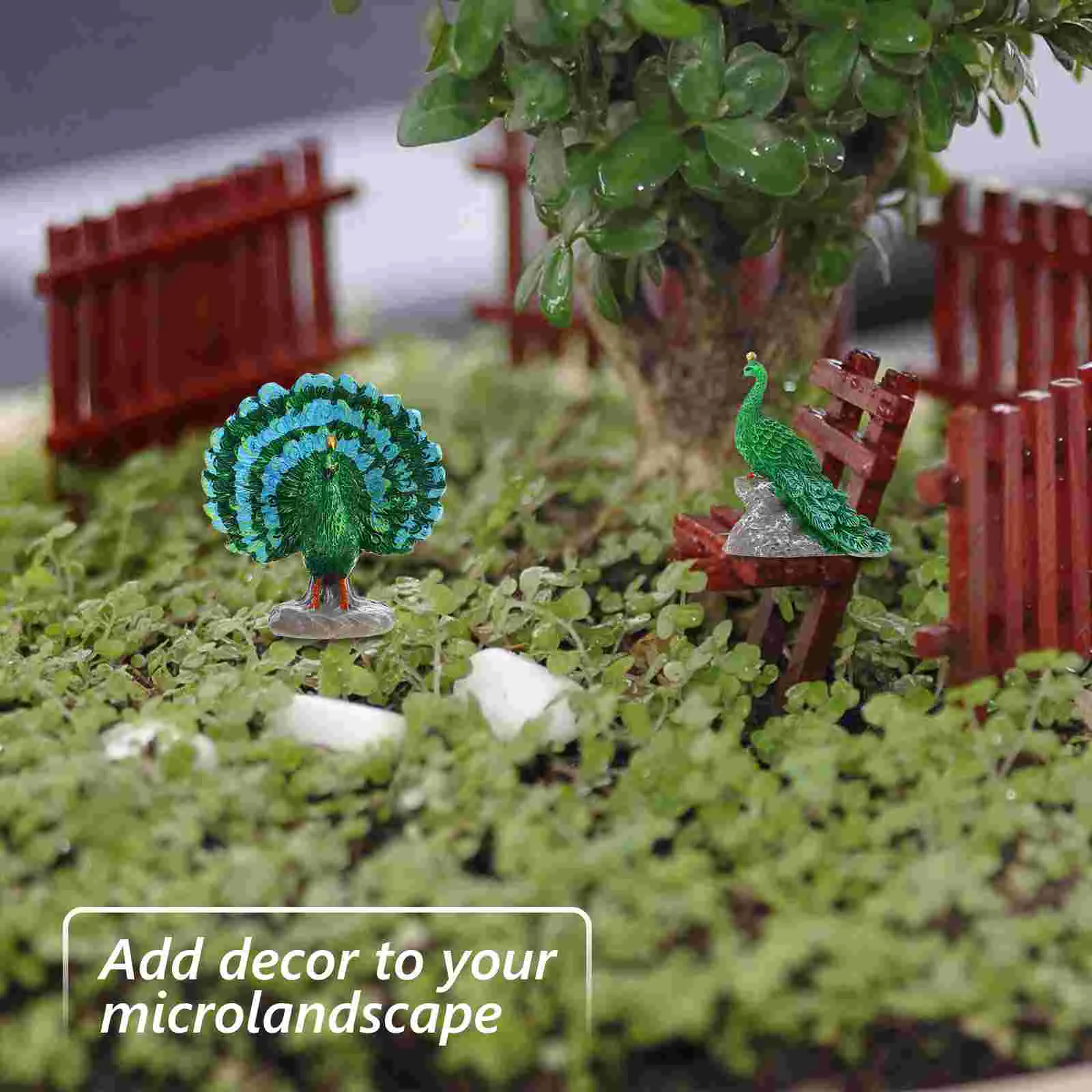 Jardim animal decoração figura de fadas micro paisagem animais mini estatuetas pavão verde