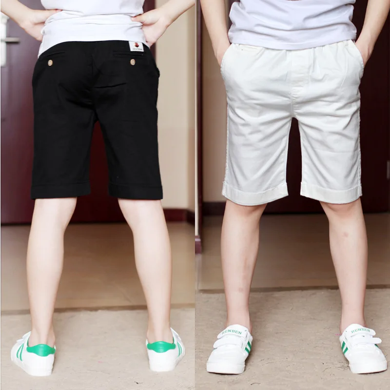 2024 Boys Cotton Shorts Summer Kids Solid Color Short Pants White Black Knee Length Trousers Teenagers Thin Pants