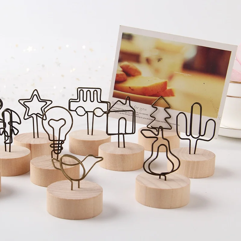 Wood Desktop Business Card Display Stand Memo Holder Storage Box Wood Card Organizer Message Information Clip For Office