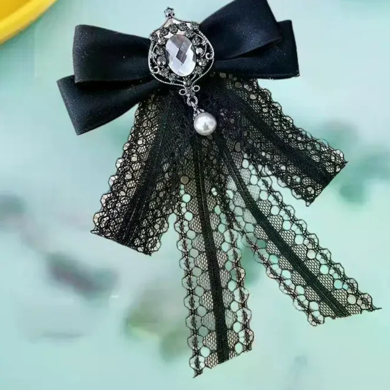 Vintage Lace Bow Tie Brooch Retro Ribbon Bowknot Brooch Mourning Brooch Suit Shirt Corsage Collar Pins Jewelry Accessories