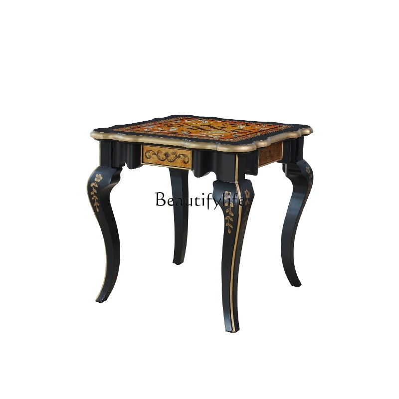 

Retro American European stained glass square corner few round table tea table