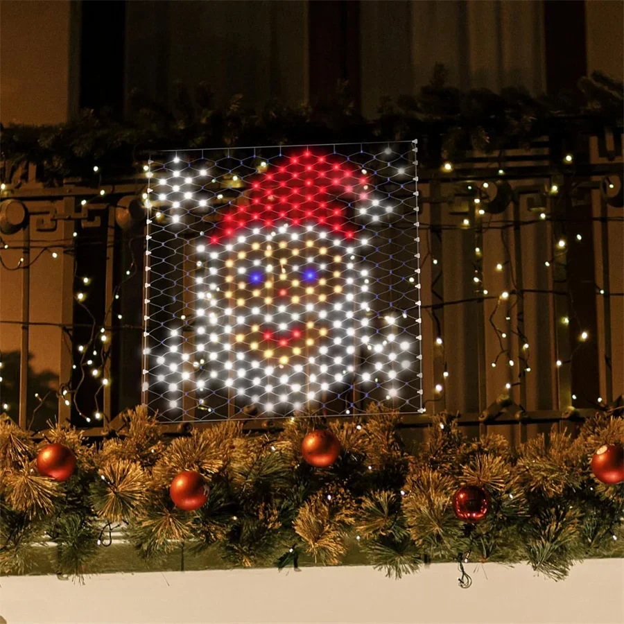 Thrisdar 1.3x1.2m boneco de neve led net malha luzes da corda fadas 320 leds papai noel led net luz para casamento jardim gramado decoração