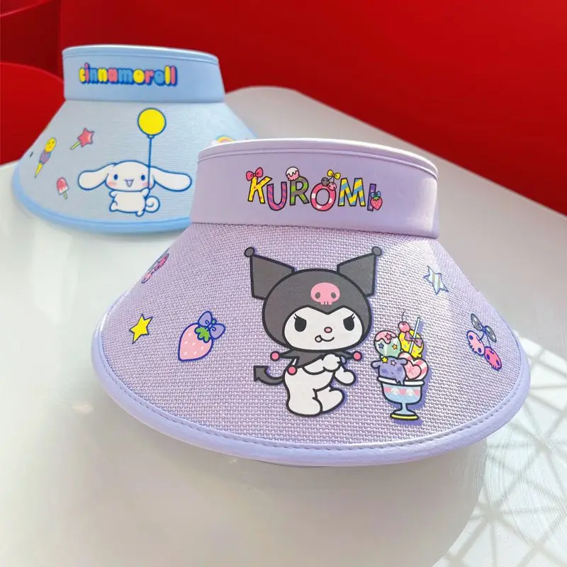 

Sanrio Kuromi Anime Kawaii Sunshade Empty Top Hat Cute Cinnamoroll My Melody Summer Sunblock Cap Uv Protection Kids Gifts