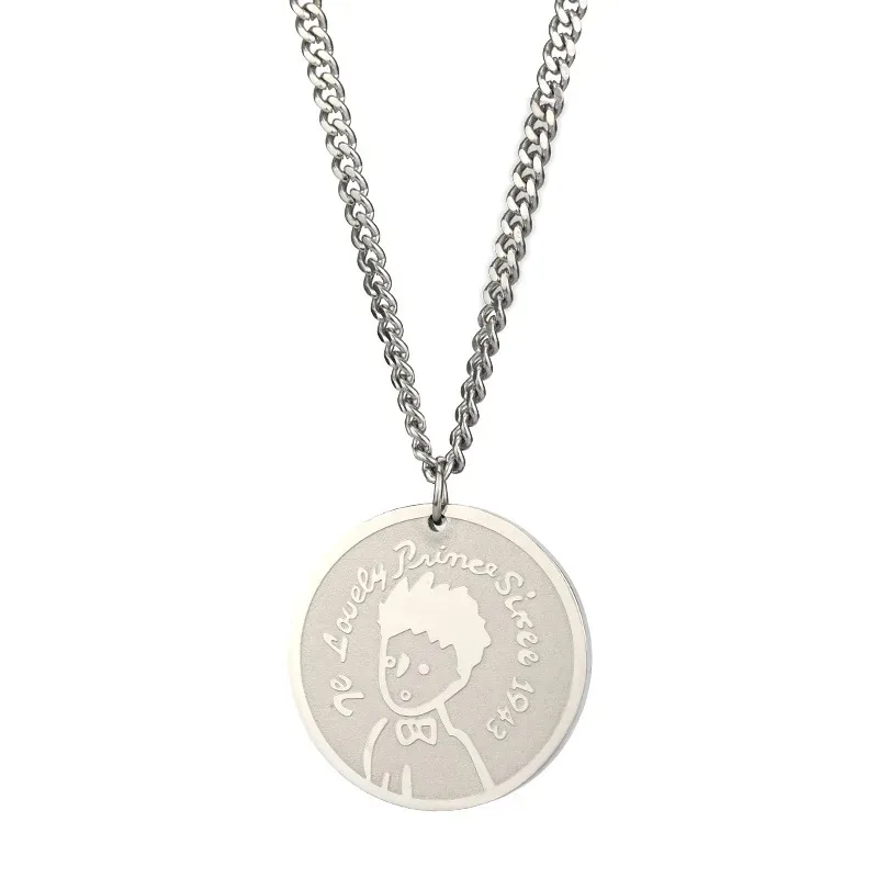 

Круглое ожерелье с подвеской «Маленький принц», крутая цепочка для толстовки из титановой стали, подходящая для мужчин и женщин.