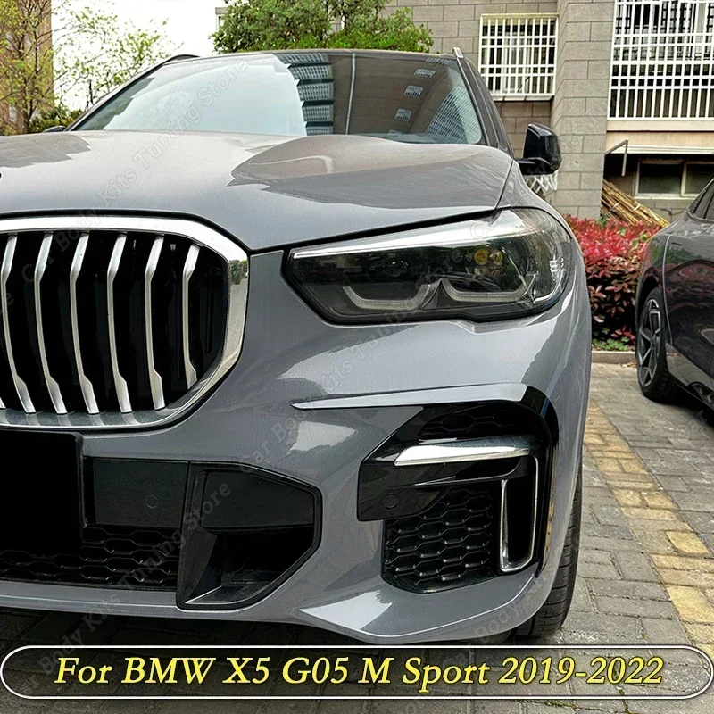 Gloss Black Car Front Bumper Lip Side Spoiler Fog Lamp Frames Cover Grille For BMW X5 G05 M Sport 2019-2022 Body Kits Splitter