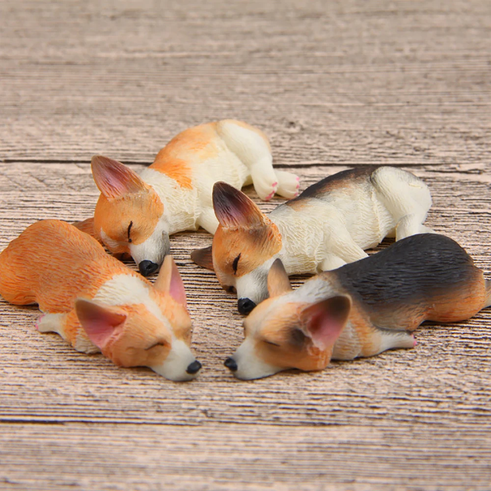 Miniature Figurines Model Welsh Corgi Pembroke Simulation Dogs Resin Figures for Kids Home Decor Accessories for Children Gifts