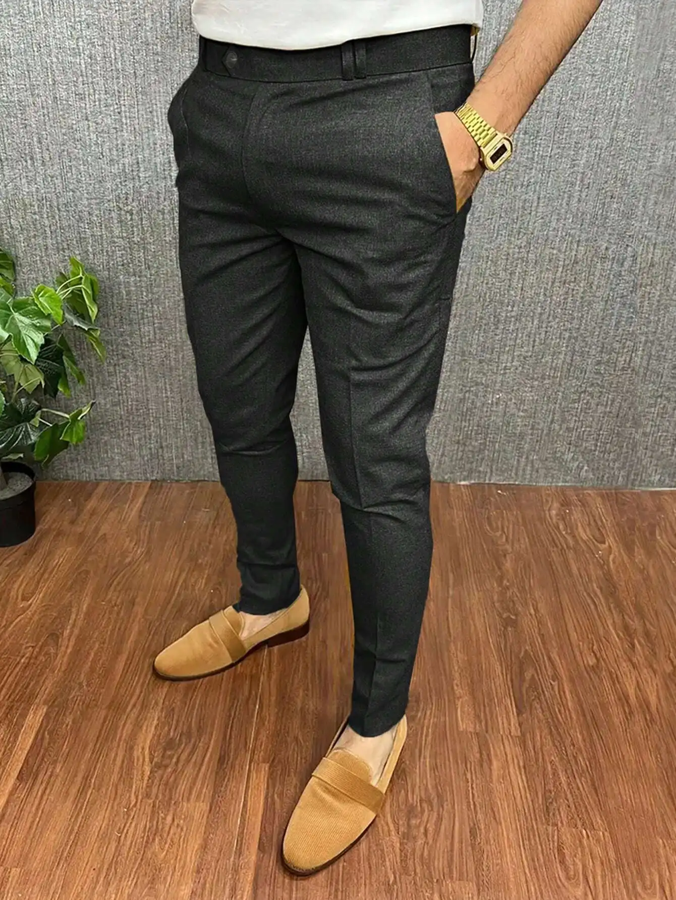 

Men's Slim Fit Solid Casual Pants for Spring Summer Daily Wear