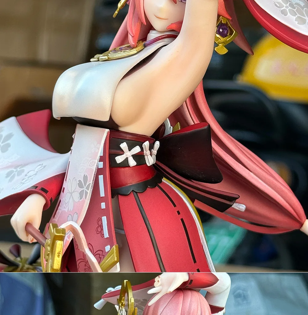 Estatua GK de chica hermosa de pie de zorro rosa Yae Miko de 25cm, figuras de acción hechas a mano de Anime, decoración de caja de escritorio, regalo ornamental