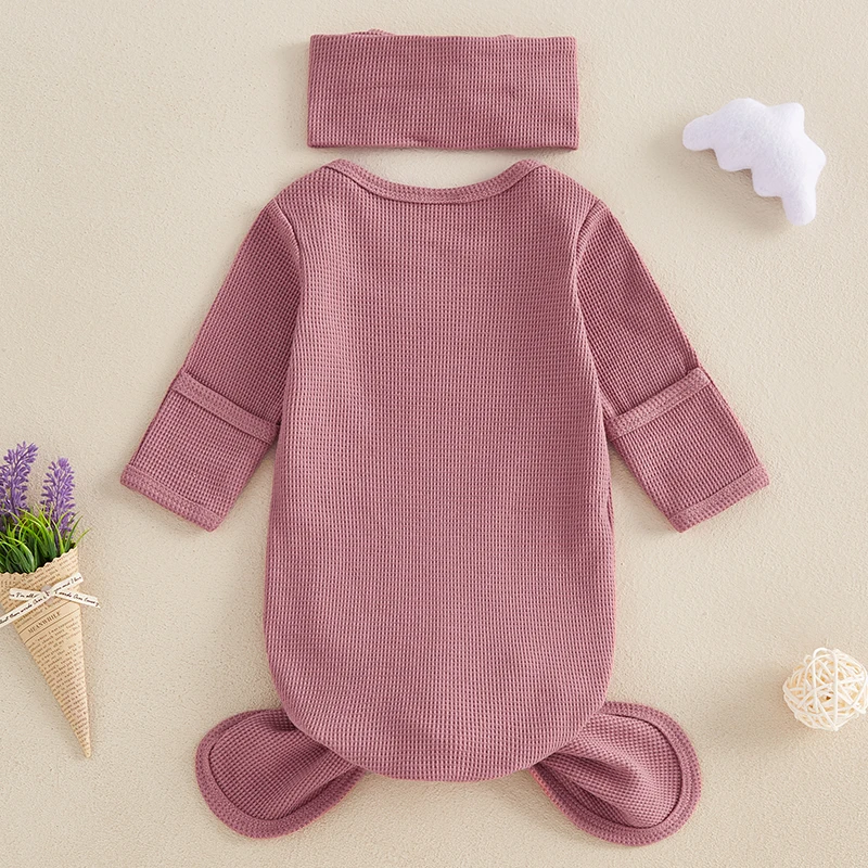 Infant Girl Cozy Sleepwear Set Embroidered Long Sleeve Crew Neck Swaddle with Matching Headband Sleeping Bag Kit