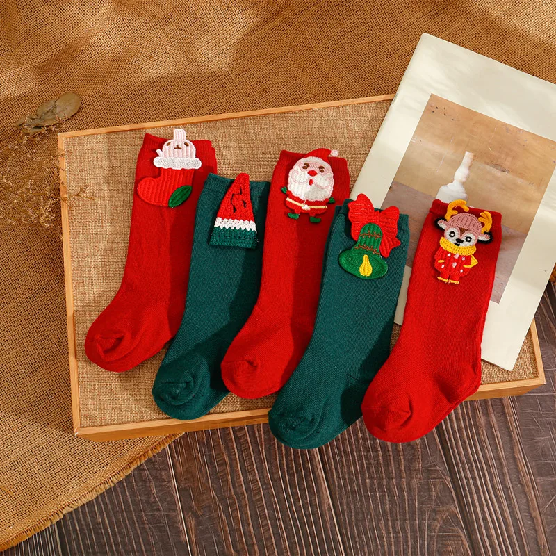 Winter Merry Christmas Thermal Cute Cartoon Doll Stitch Stocking 2022 Baby Solid Color Children Long Socks for Kids Accessories