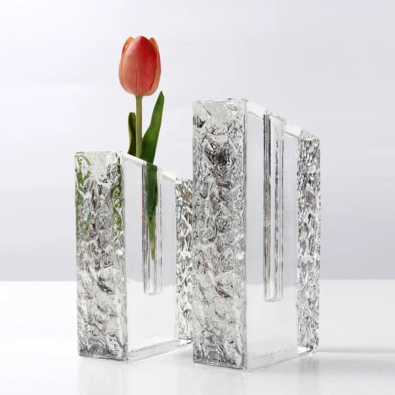 High-end light luxury vase ornament ins style homestay model room crystal art geometric beveled flower ornament