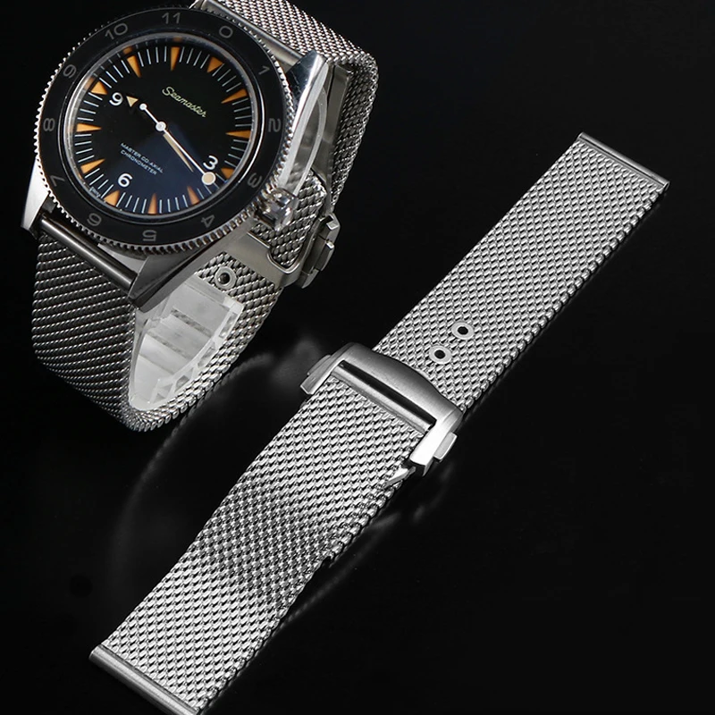 لسلسلة أوميغا ساماستر 300 متر حزام ساعة الغوص 007 نسخة حزام (استيك) ساعة Diver3000m شبكة من الاستانلس استيل حزام