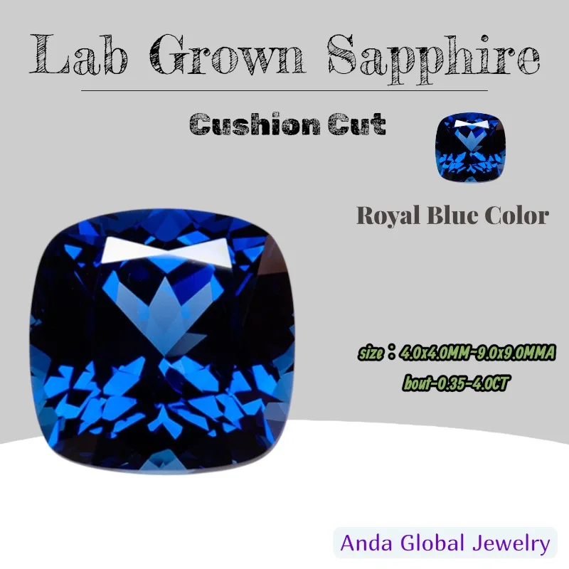 

M-Lab Grown Sapphire Cushion Cut Royal Blue Color AAA+Clarity Gems for Jewelry Setting&Custom Design Selectable AGL Certificate.
