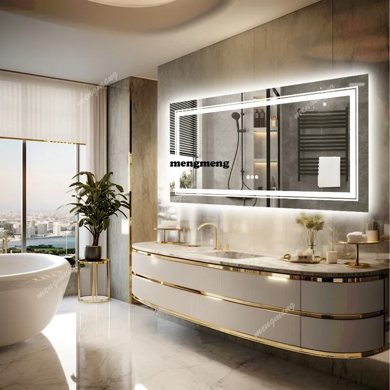 

Большое светодиодное зеркало для ванной с подсветкой, регулируемой яркостью, для макияжа, с задней и передней подсветкой, настенное
