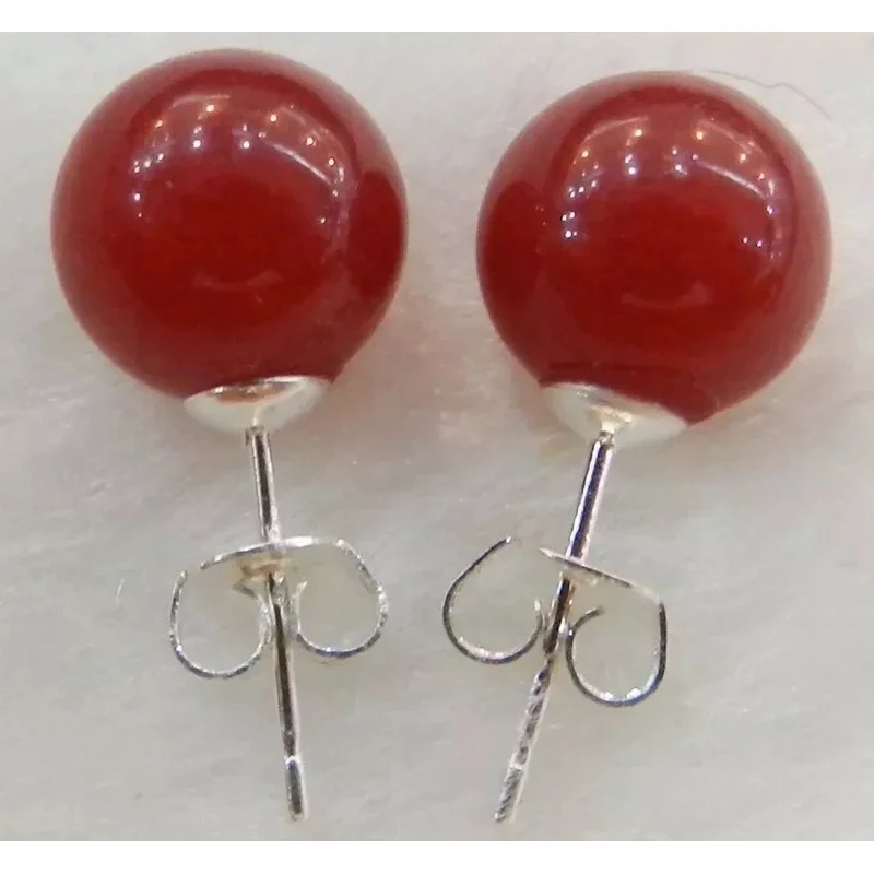 

Fashion Natural 10mm Jewelry Red ruby Jade & Silver Stud Earrings