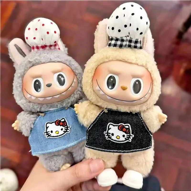 

15 17 см для куклы Labubu HelloKitty, фартук шеф-повара, шляпа, рабочий наряд, одежда, фаст-фуд, картофель фри, спецодежда для приготовления пищи, аксессуары для одежды