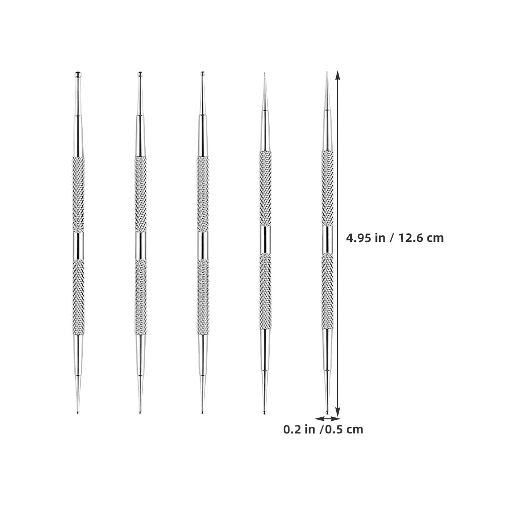 Stylo à points pour ongles, outils en acier inoxydable, stylos de manucure à double pointe pour peinture à points, conception de gaufrage, Application de strass, 5 pièces