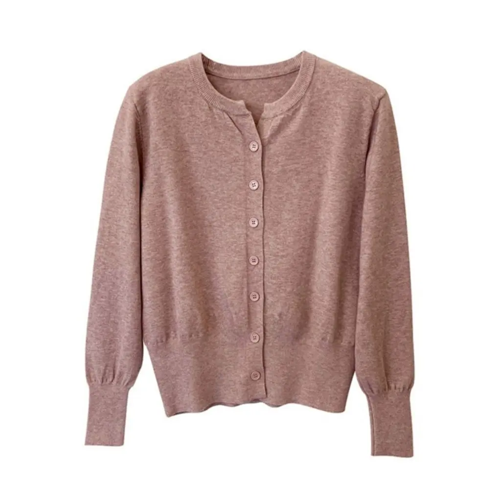 

Women's Soft Waxy Skin-Friendly Thin Knitted Cardigan round Neck Loose Short Outer Sweater Coat Top by Han Dan