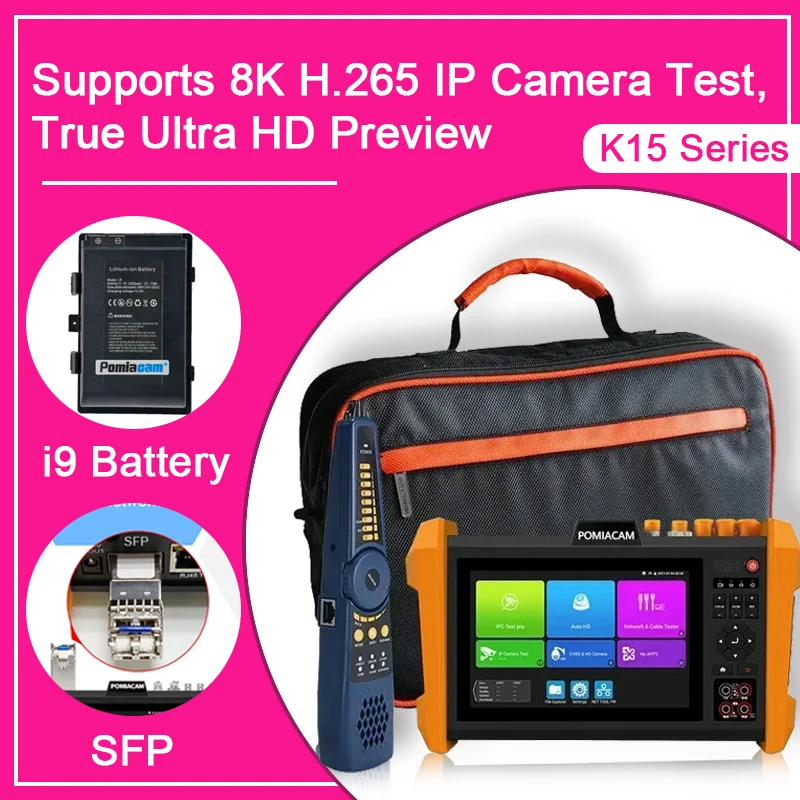 Professional CCTV Tester 4K IP & Cable Test HDMI/VGA Input AHD TVI CVI SDI Test PoE Power Output  K15 7800mAh 16-Hour Battery