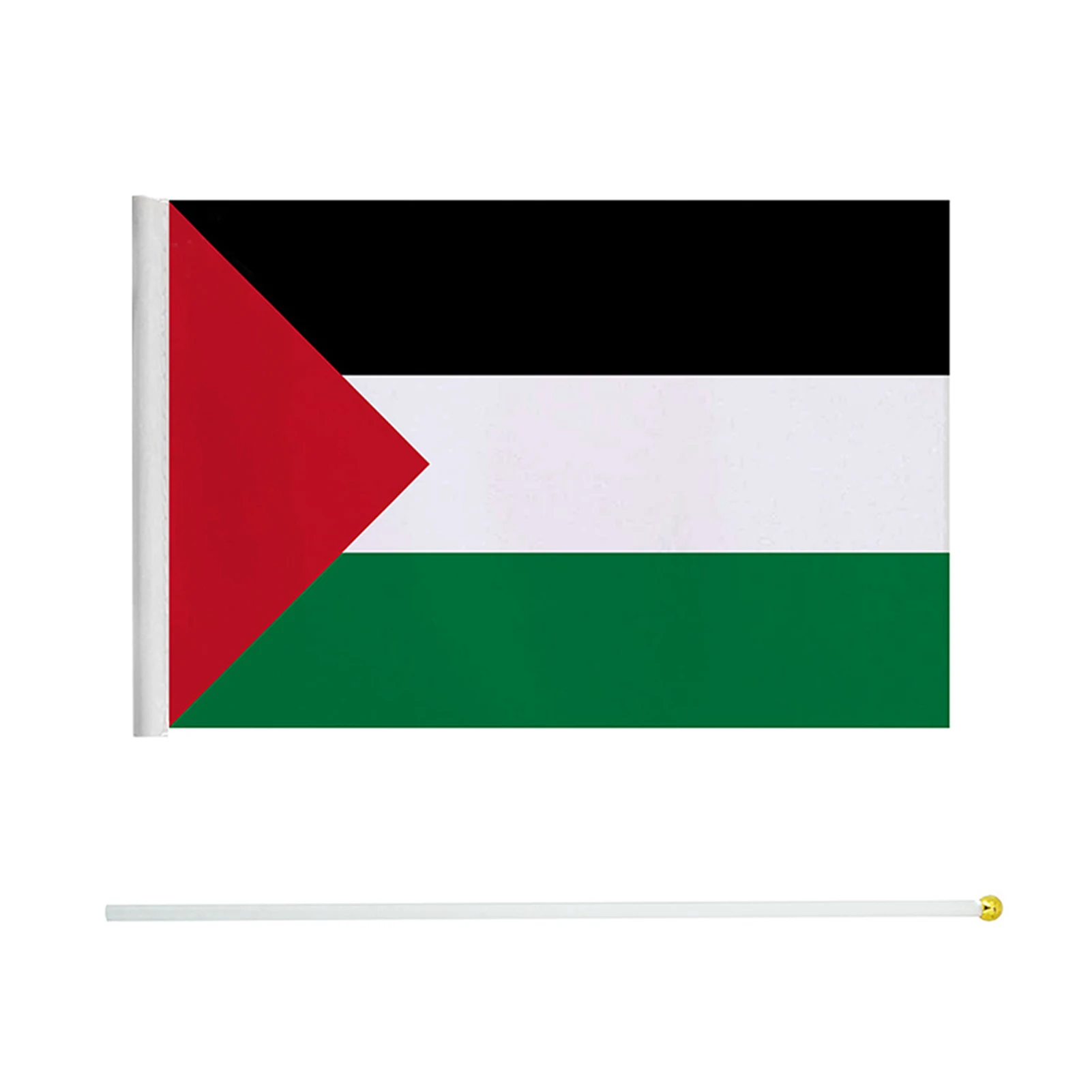 Small Palestine Flag 14x21cm Portable Hand Waving Palestinian Banner Polyester Fade-Resistance Plastic Flagpole for Events