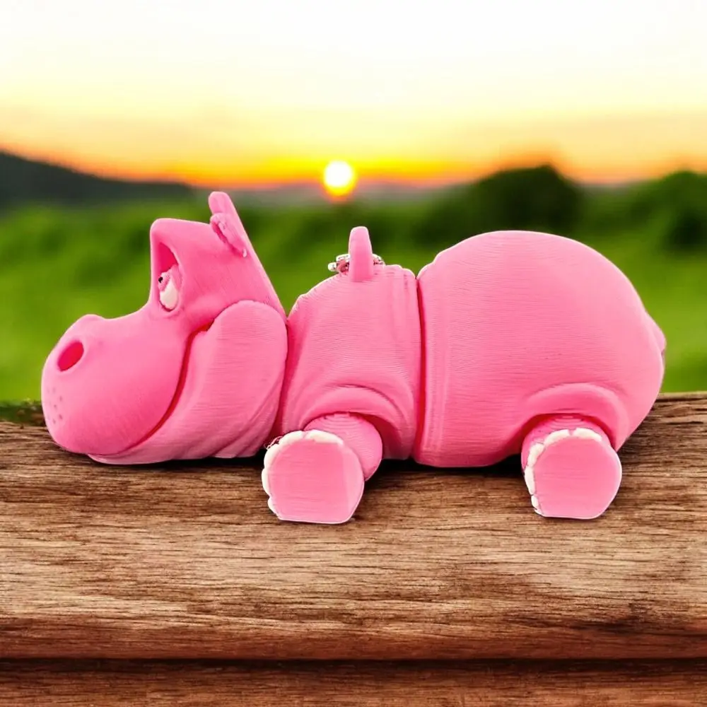 LLavero de hipopótamo rosa PLA, artesanías de animales móviles, adornos de figuras de animales impresos en 3D, multiarticulación