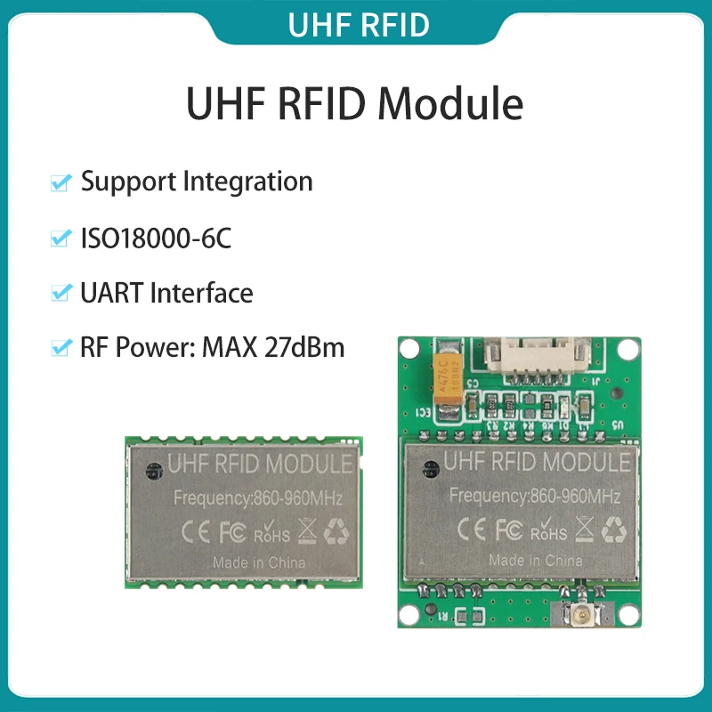 

Чип 18/25/27 дБм, UHF Rfid-считыватель, 860-960 МГц, диапазон считывания 2,5 м для встроенного модуля считывания UHF RFID
