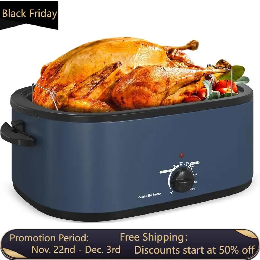 

26QT Electric Roaster Oven, Electric Turkey Roaster with Viewing & Self-basting Lid, Stainless Steel Turkey Roaster Oven, Blue