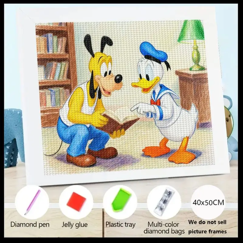 

1 шт. 5D полный набор алмазной живописи, Дисней Дональд Дак и Плутон, мультяшные друзья, чтение книг, сделай сам, милые животные, художественное ремесло
