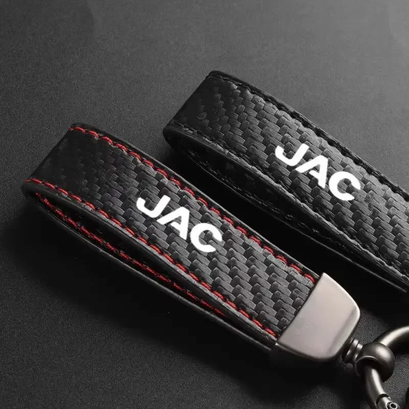 

For JAC Verfijnen J3 J4 J7 JS3 JS4 KR1 S2 S3 S4Carbon Fiber Leather Car Key Fob Decoration and Car Keychain with Horseshoe Clasp