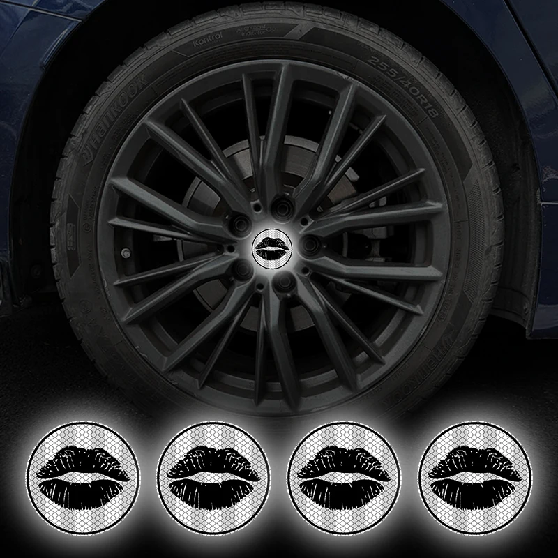 4PCS Reflektierende Sexy Lippen Auto Aufkleber Wasserdichte Nacht Fahr Sicherheit Warnung Vinyl Aufkleber für DIY Auto Lkw SUV Radnaben