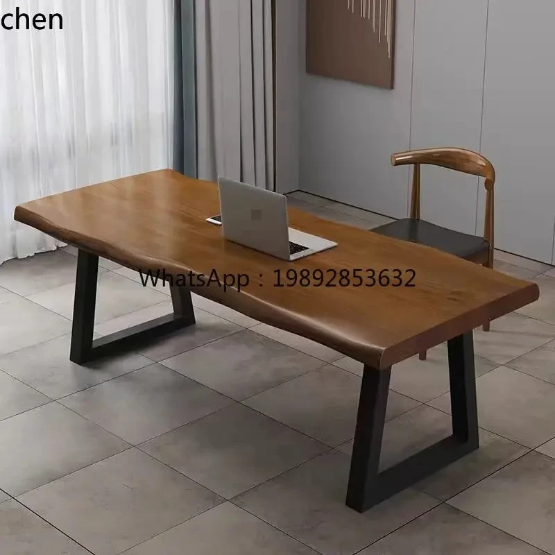HT log grande planche double contre le mur table e-sports table longue bureau bureau en bois massif bureau d'écriture