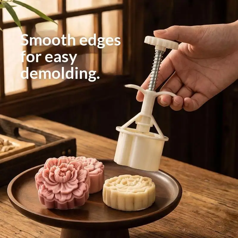 Round Mooncake Mold 75g Peony Flower Shape Food Grade Non-Stick Mould for Mid Autumn Festival Home DIY Baking