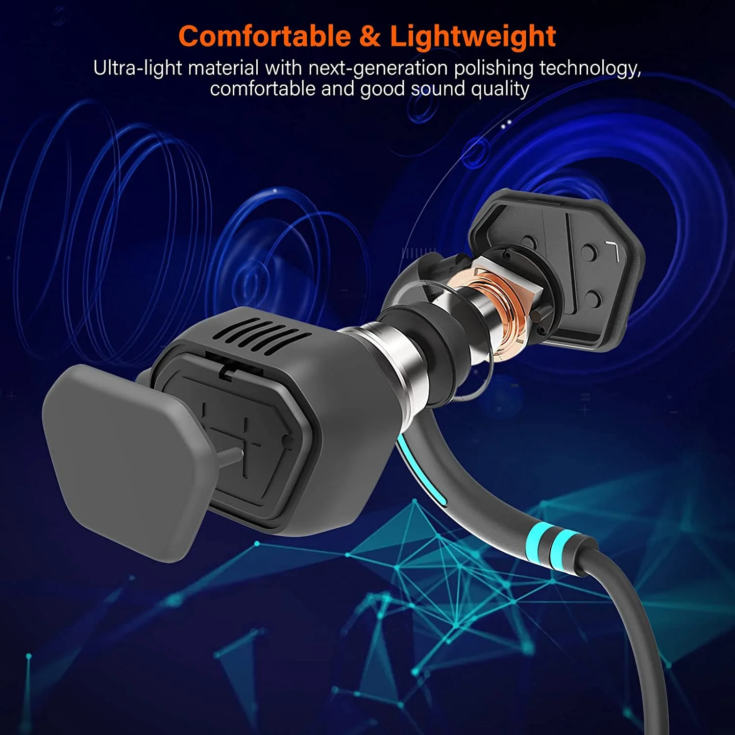 Słuchawki z przewodnictwem kostnym IP68 Wodoodporne Bluetooth 5.1 Bezprzewodowe słuchawki sportowe z otwartym uchem do biegania Pływanie Niebieskie