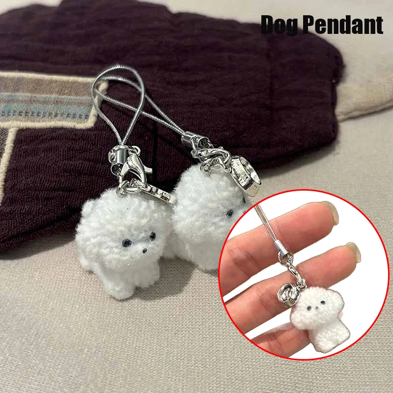 New 1Pcs 3D Little Plush Animal Pendant Backpack Car Keyrings Charms Hangs Flocked Resin Dog Puppy Keychain