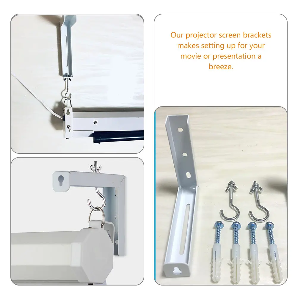 2Pcs Metal Projector Screen Mount Brackets for Ceiling – Strong & Stable Support for Home, Office, Movies, Presentations