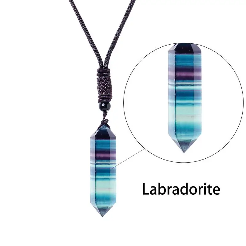 1PC Natural Colorful Fluorite Crystal Pendant Double Point Pendant Crystal Column Men And Women Pendant Necklace Gift