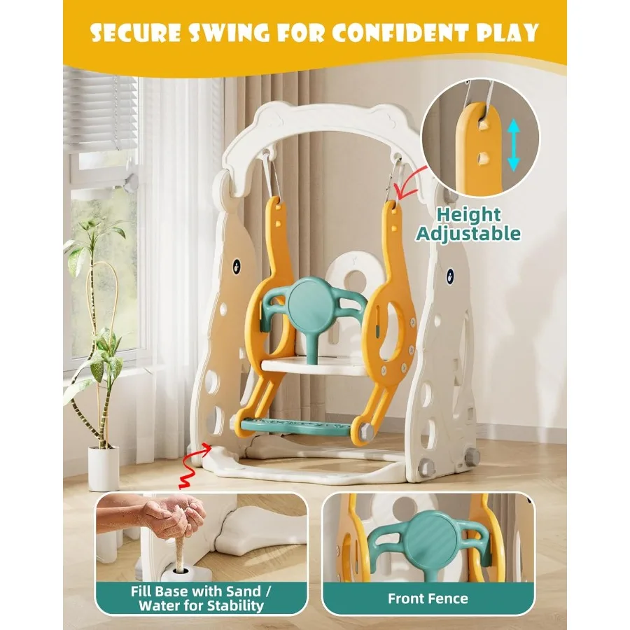 Ensemble toboggan et balançoire 6 en 1 pour tout-petits, ensemble de jeu d'extérieur pour tout-petits, 13 jouets grimpeurs pour bébés de 1 an, toboggan d'intérieur