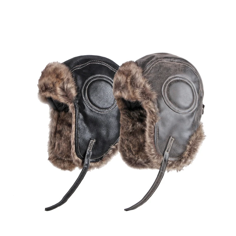 

Winter Ushanka Hat Men Women Pilot Aviator Bomber Trapper Hats Faux Fur Soft Leather Snow Cap With Earflap Russian Cold Ear Hat