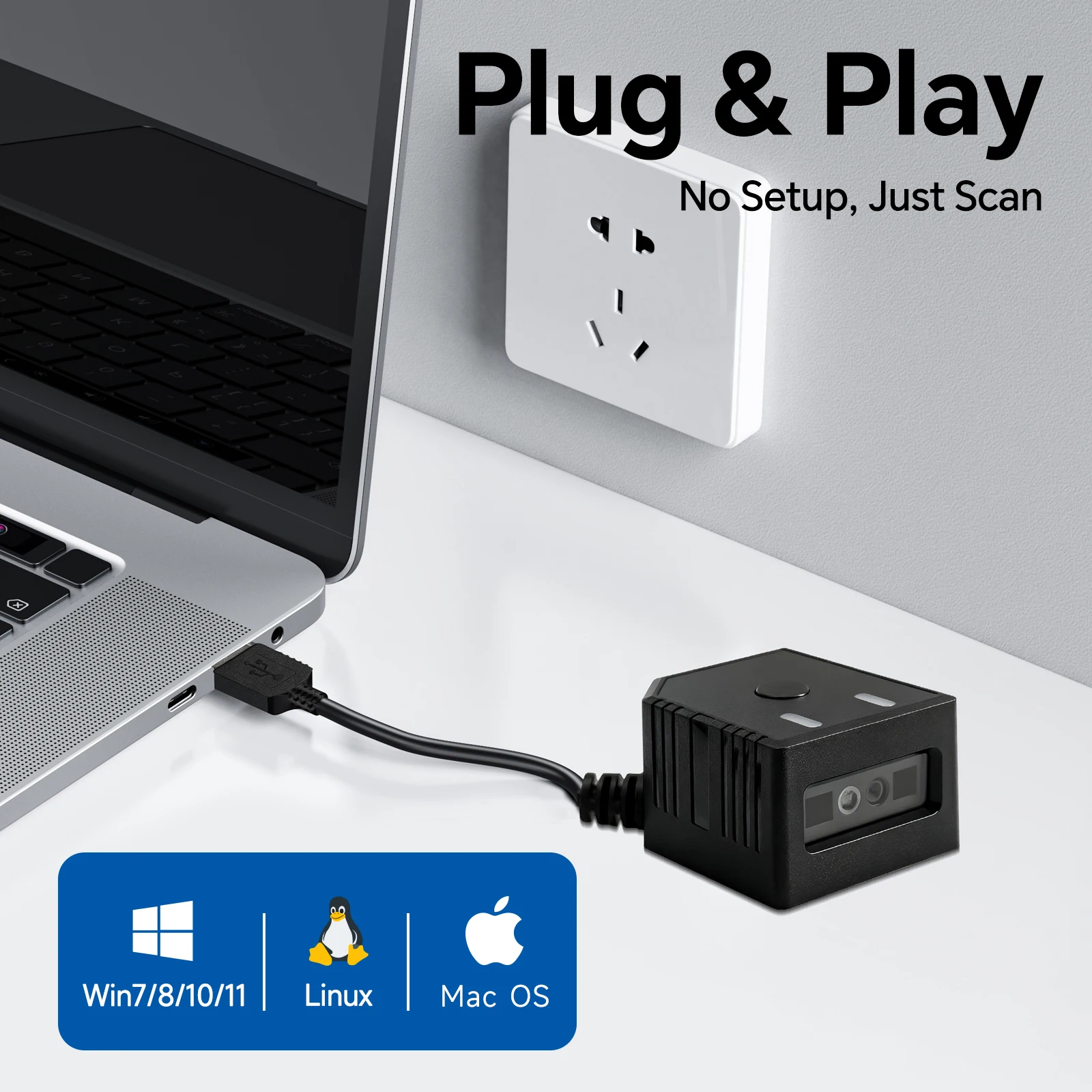 يوفر الماسح الضوئي الثابت S15 للمسح الضوئي بدون استخدام اليدين لجميع الباركودات 1D وPDF و2D خفيفة الوزن ومتينة. #4