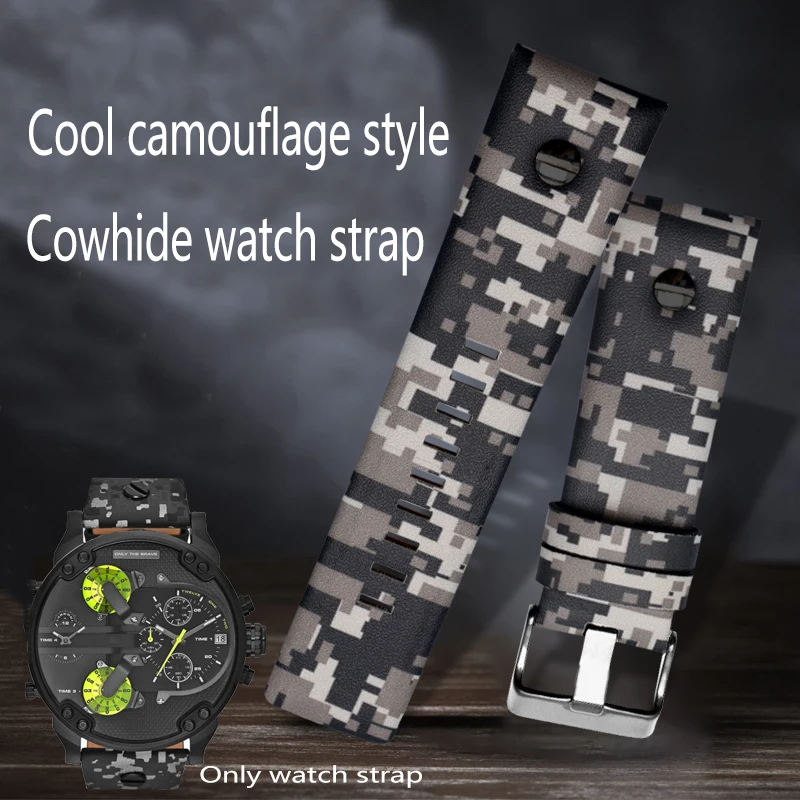 

High Quality DS Camouflage Grey Leather Watchband With Large Male For Diesel lDZ73117 Friday Wrist Watch With 24MM 26MM 28MM