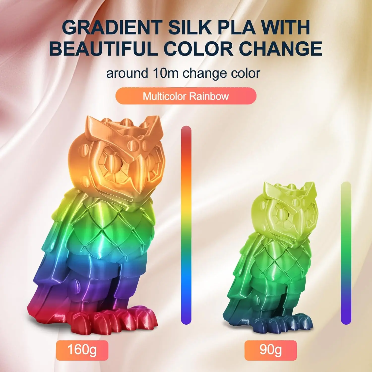 Silk Shiny Rainbow Multi-Color PLA 3D Printer Filament 250g Fast Color Change Bundle Multi Colored Candy Effect for 3D Printing
