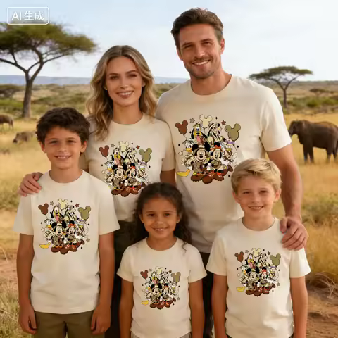 2026 Disney Safari Kingdom 2d Cotton T-Shirt Summer Breathable Family T Shirts Clothing Harajuku Parents And Children Clothing