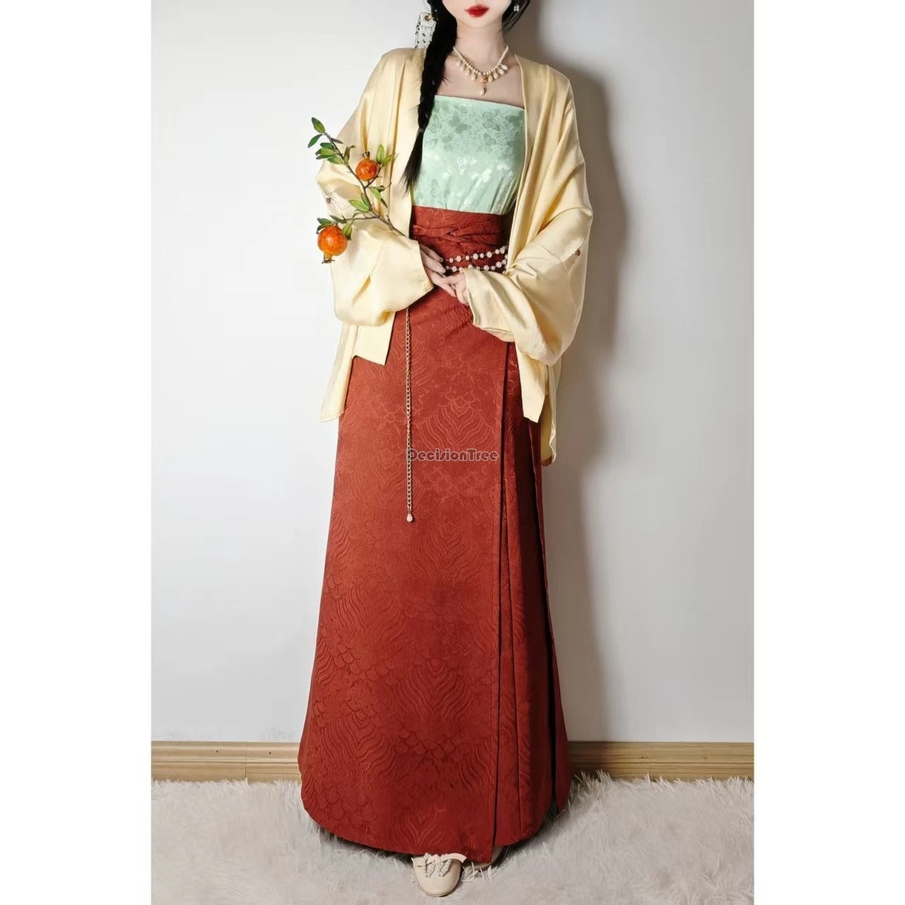Chinese hanfu improved women's song dynasty clothe Cardigan with inner top skirt three-piece hanfu set autumn daily retro hanfu