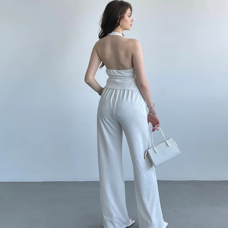 Set di pantaloni a gamba dritta con tasca superiore e cintura senza maniche in puro autunno Nuovo arrivo dalla stagione commerciale