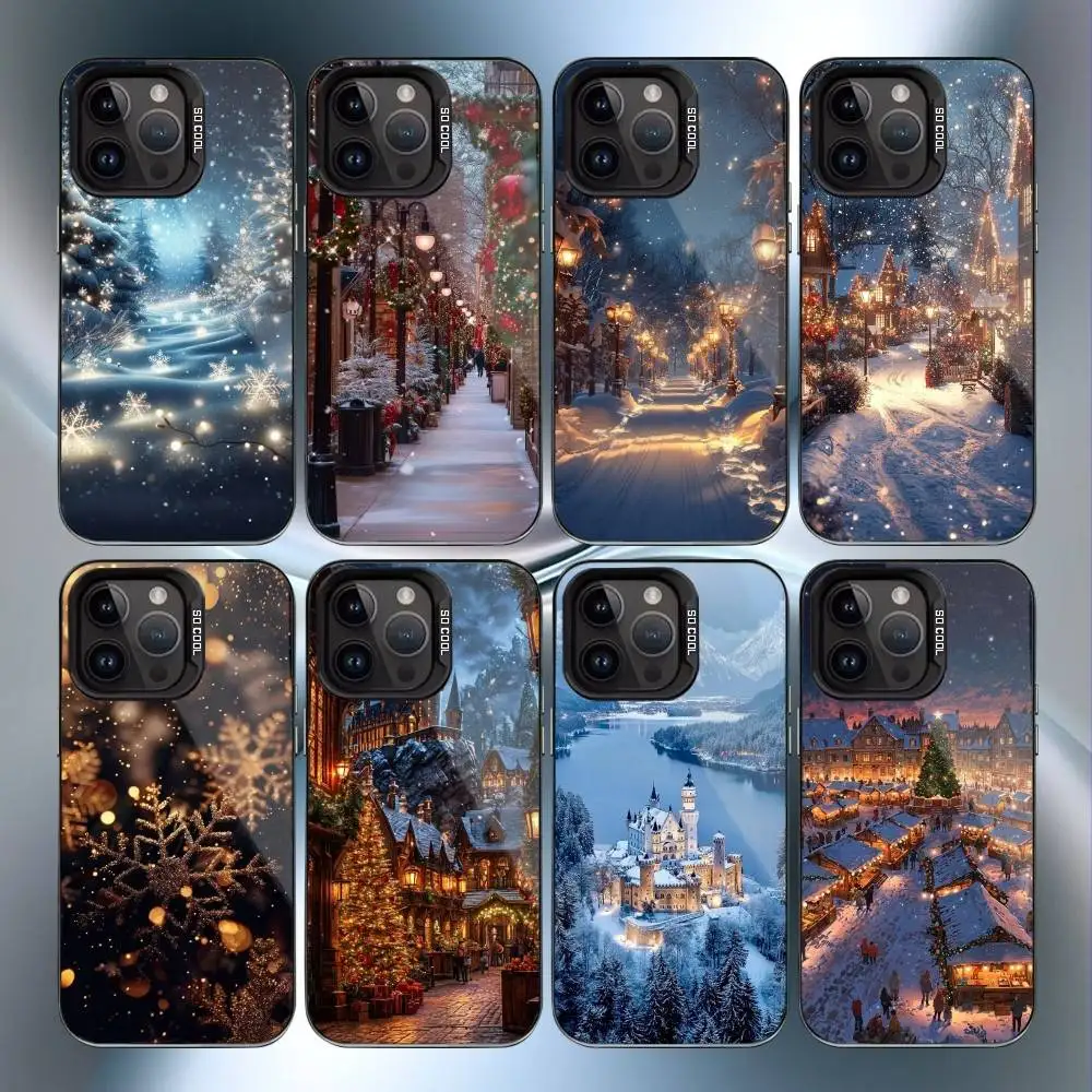 

Winter Christmas Snowflake Phone Case For iPhone17,16,15,14,13,12,11 Plus,Pro Max Black Candy Matte Shockproof Cover