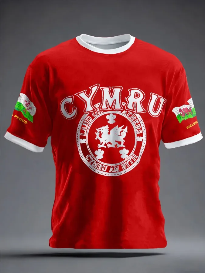 Summer 2027 Best-selling Men's Welsh Football Training Shirt with 3D Print, Breathable and Moisture-Wicking Family Style Top
