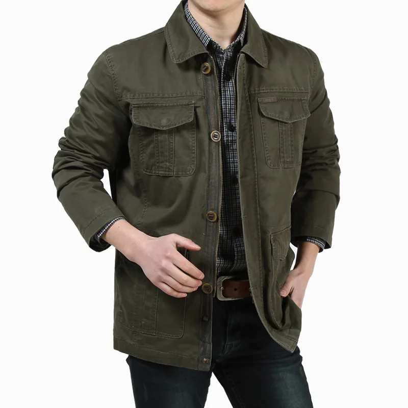 Men\'s Cargo Jackets Spring Autumn Multiple Pockets Solid Color Thin Coats Fashion Casual Cotton Loose Lapel Military Jacket Male