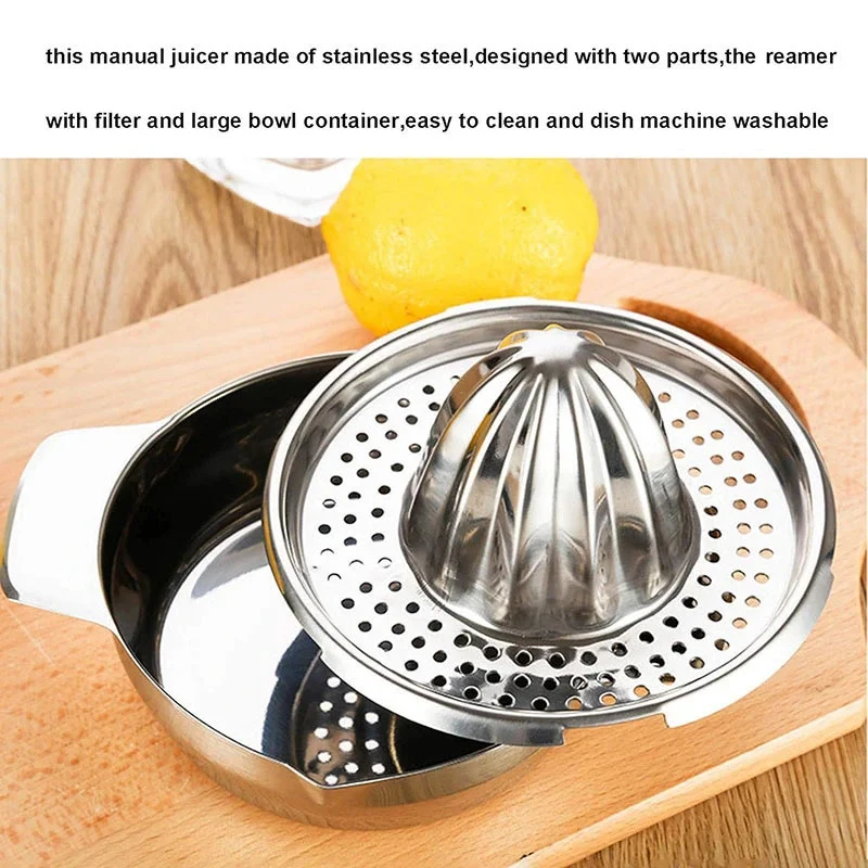Citrus Lemon Orange Grapefruit Juicer Manual Squeezer 304 Stainless Steel Robust Hand Juicer Reamer Rotation Press with Strainer